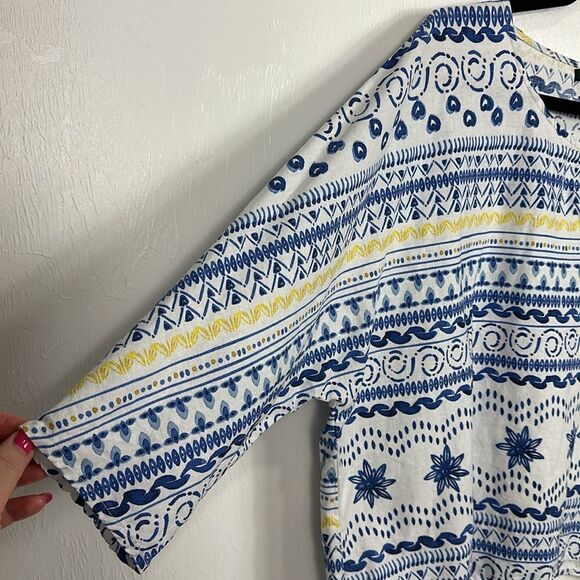 For Cynthia Dolman 3/4 Sleeve Linen Blend Printed Top Blouse Size M - Picture 3 of 9